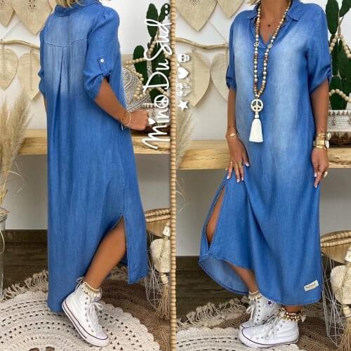 Y5168 European and American foreign trade womens new style washed denim loose one-piece dress