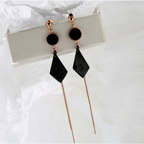 2021 Jewelry Fashion Titanium Steel Long Earrings For Women Dangle Black Geometry Drop Earring New Design
