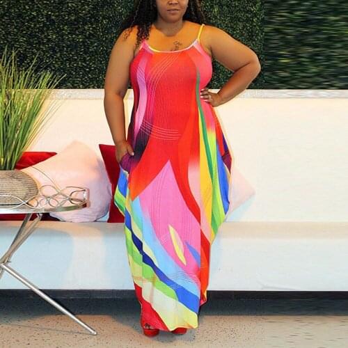 4XL 5XL Plus Size Dresses For Womens Spaghetti Strap Floor Length Loose Fashion Evening Night Club Party Long Vestidos Dress New