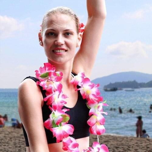 50pcs Hawaiian Leis Artificial Necklace Hawaii Garland Christmas Fake Floral Leis Party Beach Fun Wreath DIY Wreaths