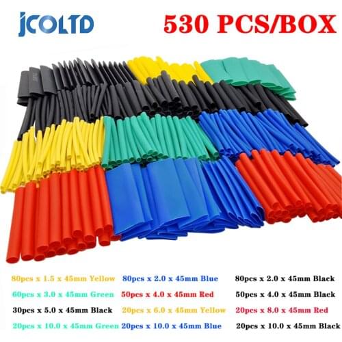 530PCS Heat Shrink Tubing Insulation Shrinkable Tubes Assortment Electronic Polyolefin Wire Cable Sleeve Kit