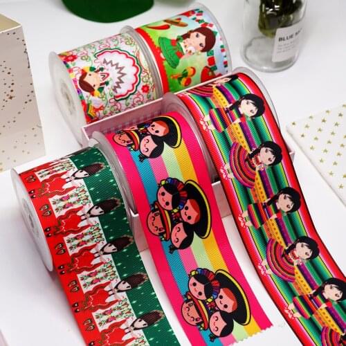 DIY Cartoon Mexican Style Printed Grosgrain Ribbon For Craft Supplies Sewing Accessories 5 Yards. 21078
