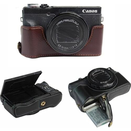Real Genuine Leather case Camera bag cover For Canon G5X MarkII G5XII G5X2 G5XM2 G5 X II half cover shell with Battery Opening