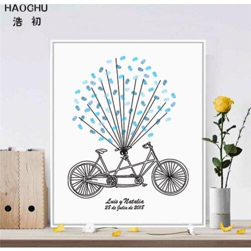 HAOCHU Wedding Party Birthday Decorative DIY Bicycle Guest Book Unframed Canvas Painting Fingerprint Printing Anniversary Decor