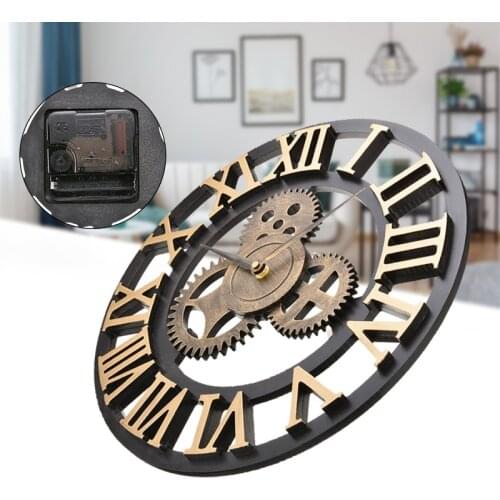 Wooden European Retro Wall Clock Gold Roman Gear Clock Decorative Luxury Classic Quartz Clock Modern Design For Homedecor