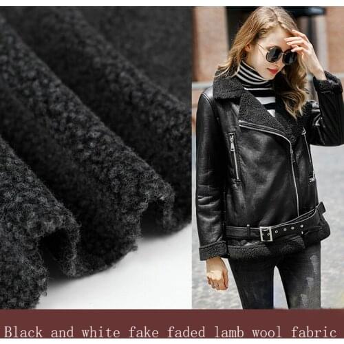 Artificial fur, black and white lamb wool, snowflake dot lamb cashmere, black background and white silk false fading lamb fabric