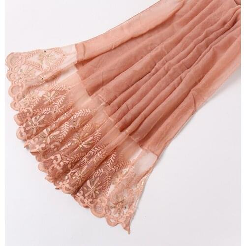 Exquisite Lace Embroidered Long Scarves Pashmina Autumn Plain Floral Tie-dye Cotton Headwrap Maxi Muslim Hijab Women Shawl Wrap