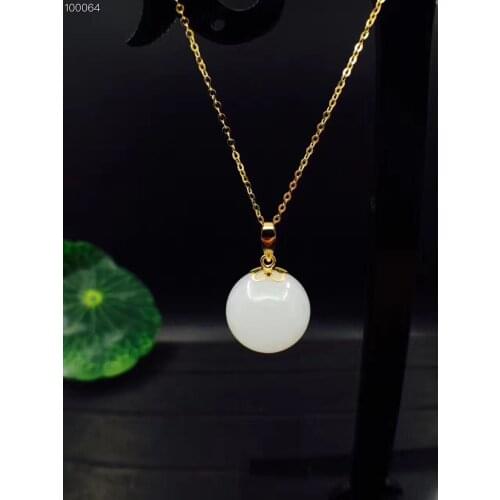 Fidelity natural 12.5mm white Hetian jade pendants & 18k yellow gold simple fine jewelry for women party natural gemstone