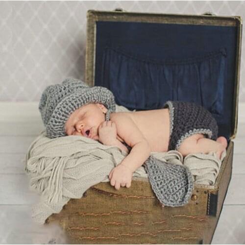 Newborn Lovely Childrens Soft Knitting Handmade Photography Clothing Tie Gentleman Baby Shooting Suit 100 Days Full Moon Set