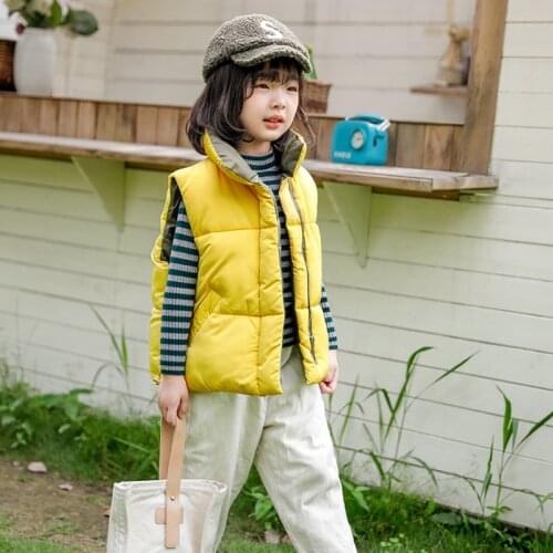 Fashion Sleeveless jacket vest coat winter girls boys warm Thick Waistcoat down Clothes Children Beige yellow Outerwear 3-10 age