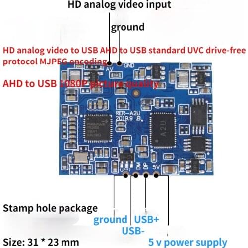 AHD to USB module HD analog video input conversion USB camera UVC drive free stamp hole 1080p