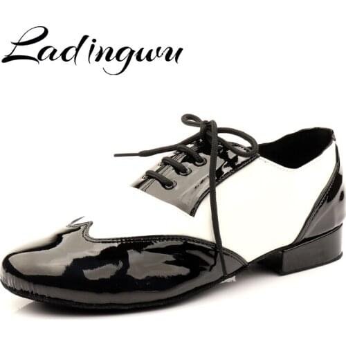 Ladingwu Mens Latin Dance Shoes Male Genuine Leather Modern Dance Shoes Ballroom Dance Shoes Square Dance Shoes Latin 2.5CM