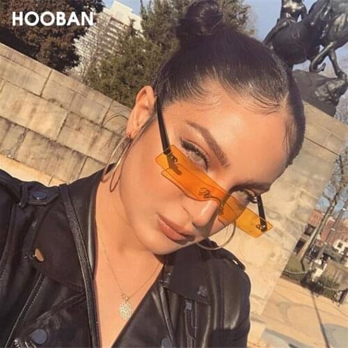 HOOBAN 2020 New Fashion Rectangle Sunglasses Women Flat Top Brand Designer Sun Glasses Female Rimless One-piece Lens Eyewear