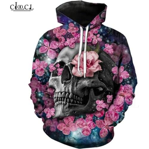 New Horror Skull Hoodie Men Women Harajuku Sweatshirt 3D Printed Flower Rose Skull Casual Plus Size Hoody Pullover Streetwear