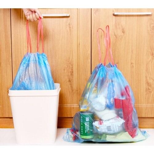 Kitchen Plastic Garbage Bags Stringing Type Trash Bag Strong Rubbish PE Automatic Closing Drawstring Bunching for trash Can Bin