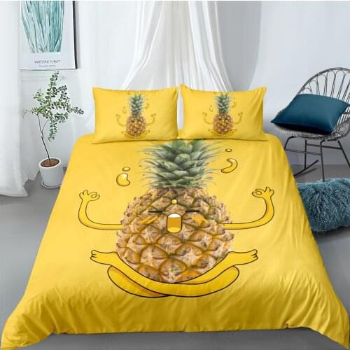 3D Yellow Bed Linens Modern Duvet Cover Sets Pillow Cases Full Double Single Twin Queen Size 180*210cm Pineapple Bedding Set