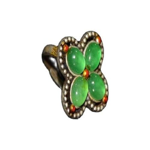 Early collection inlaid with emerald gold painted clover ring