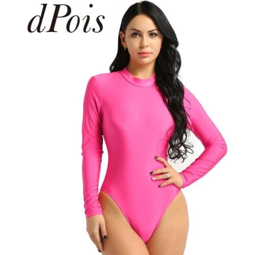 Sexy Womens Bikini Swimsuit One Piece Girls Lingerie Bodysuit Long Sleeve Stand Collar Stretchy Leotard Sleepwear Beachwear