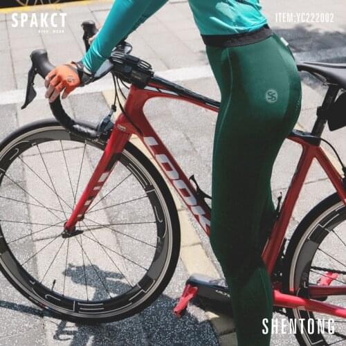 SPAKCT Autumn Winter Cycling Pants Womens Mountain Bike Fleece Warm Trousers Road Bike Pants Couple Bicycle Pants Green & Black