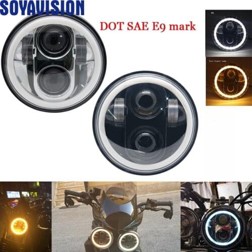 5-3/4" 5.75 inch Motorcycle Moto LED Projector white abmer turn signal Full Halo Headlight For Dyna Sportster