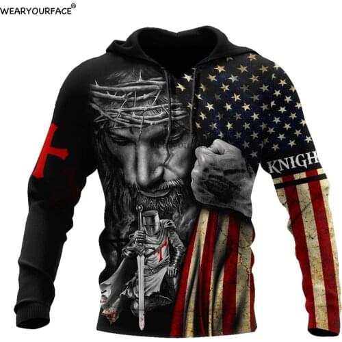 Jesus Knight Templar 3D All Over Print Crewneck Zipper Hoodies Sweatshirts Outdoor Vocation Sports Streetwear Men Unisex Clothin