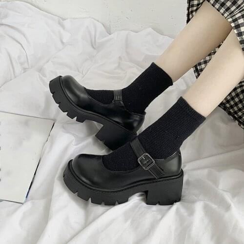 Mary Janes For Woman Platform Lolita Shoes Womens Hook Loops Black High Heels Ladies Pumps Women Non Slip Footwear Female 2021