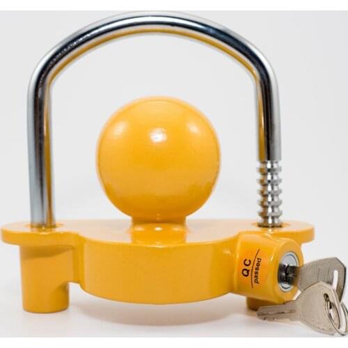 Universal Heavy Duty Hook Lock Yellow Trailer Ball Tow Ball Iron Alloy Hitch Coupling Lock Anti-Theft Camping Caravan Accessory