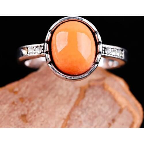 Vintage Orange Oval Opal Rings for Women Wedding Party Charm Jewelry Silver Color Crystal Finger Ring Birthday Anniversary Gift