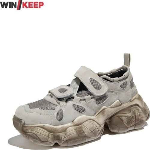 New Summer Women Low Cut Thick Platform Sneakers Round Toe Hook Loop Jogging Running Shoes Female Athlete Fitness Trainers Shoes