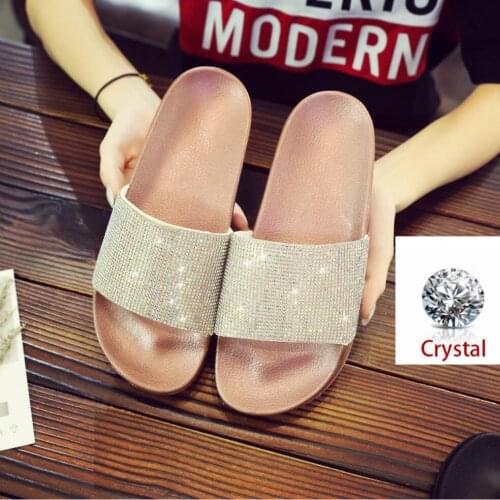 Koovan Womens Beach Slippers 2020 New Gold Slippers Leisure Rhinestone Sequin Non-slip Wearable Thick Soled Women Sandals