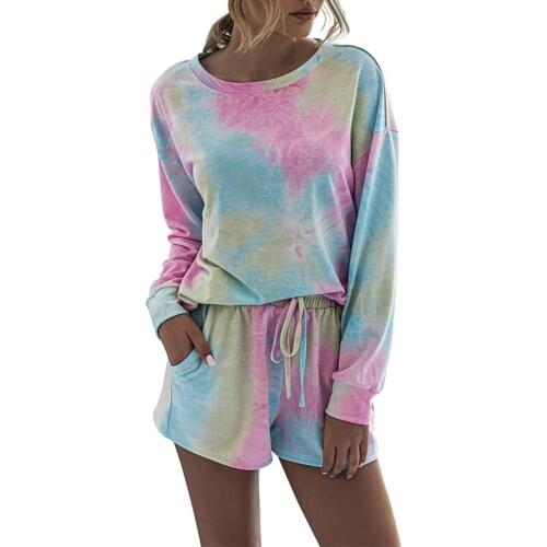 Ladies Home Comfortable Fashion Printing Tie-Dye Casual Sports Womens Suit