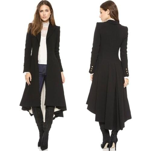 Women Plus Size Long Woolen Coat Autumn winter swallowtail Black long Trench Dovetail Female Casual jackets Outerwear 2020 New