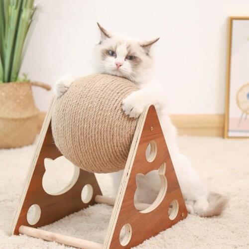 Cat chewing toy sword hemp rope ball pet interactive game toy scraping tool assembly wooden stand training device interactive