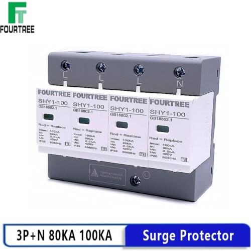 1PCS Surge Protector AC 3P+N 40~80KA 60KA~100KA 385V 420V SPD House Lightning Protection Arrester Low-Voltage Protection 4P