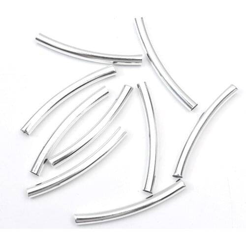 100pcs 4x40mm Silver Curved Tube Spacer Beads Connectors Jewelry Findings For Bracelets Necklace Diy Jewelry Making Accessories