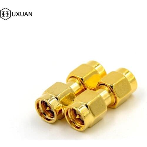 2PCS SMA Male to SMA Male Plug Straight RF Coaxial Adapter F Connector To SMA Convertor Gold Tone