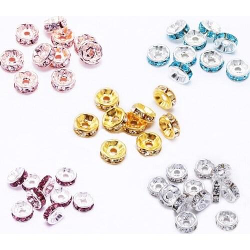 50pcs Diameter 4 6 8 10mm Gold Rhinestone Crystal Bead Loose Spacer Beads for DIY Jewelry Making Accessories Necklace Supplie