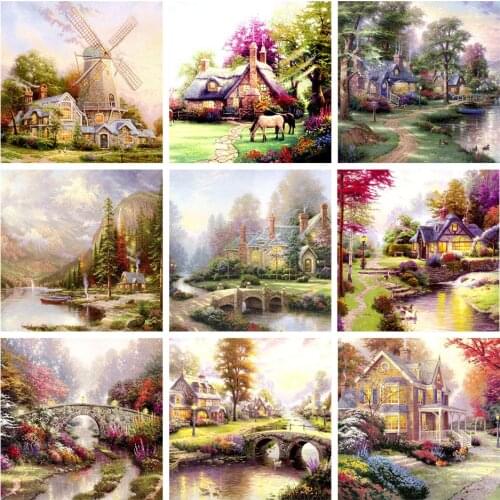 5D DIY Diamond Painting Country Hideaway Beautiful Scenery Cross Stitch Kit Mosaic Art Painting Rhinestone Home Decoration Gift