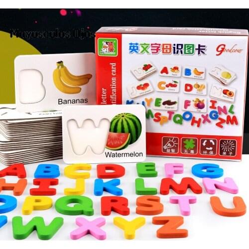 English Alphabet Recognition Card Children Learning Puzzle Wooden Multifunctional Children Toys