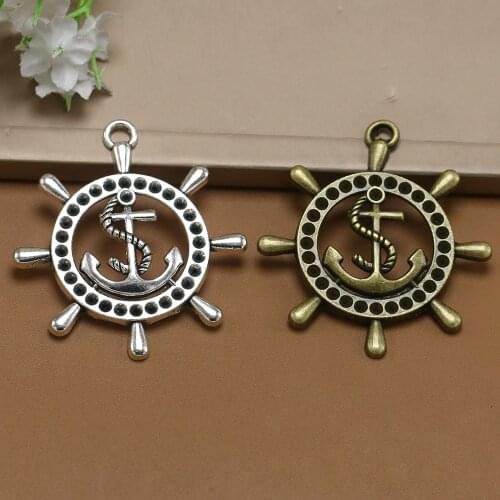 ANGRLY 5pcs 50*45MM Have Hook Up Fashion Alloy Two-color Anchor Retro Pendant Pirate Steering Wheel Handmade Craft Material