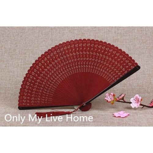 Openwork Full Bamboo Decorative Fan Japanese Mini Hand Held Fan Tassel Women Small Chinese Folding Fans for Weddings