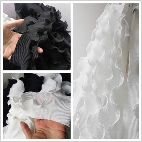 White Elastic Pleated Chiffon Fold Lace Collar Applique Ribbon Trim For DIY Curtain Wedding Dresses Black Hem Decor