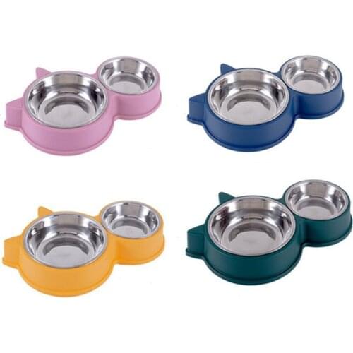 Stainless Steel Pet Water Food Feeder Bowls Double Pet Dog Cat Bowls With Cute Modeling Pet Feeding Drinking Bowls