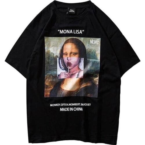 2019 Hip Hop T Shirt Streetwear Men Women Mona Lisa Print Funny T-shirt Cotton Harajuku Tshirt Short Sleeve Summer Tops Tees Men