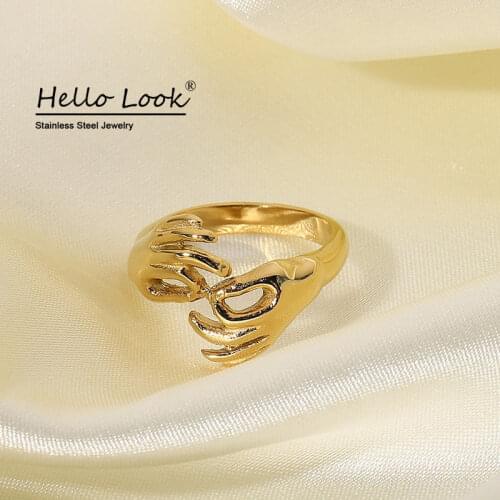 HelloLook Punk Cool Girl Finger Rings Gold Stainless Steel Stackable Ring New Design Finger Jewelry Size 6# 7# 8# New Design