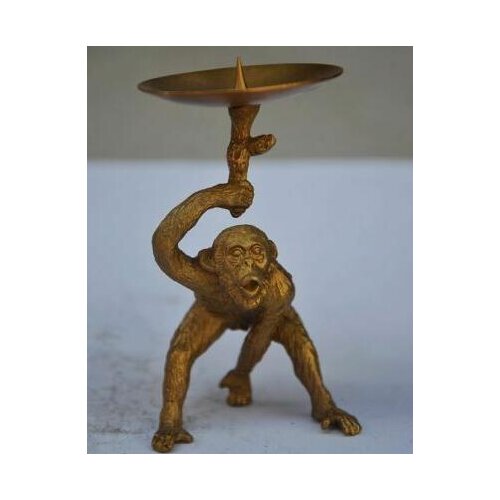 Exquisite Chinese Bronze Hand-carved Monkey Animal Statue Candlestick