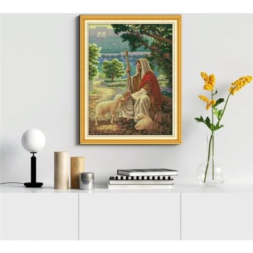 Joy Sunday Jesus Shepherding Counted Pattern Printed Canvas Cross Stitch Kit DMC Embroidery Needlework Set Handicraft Home Decor
