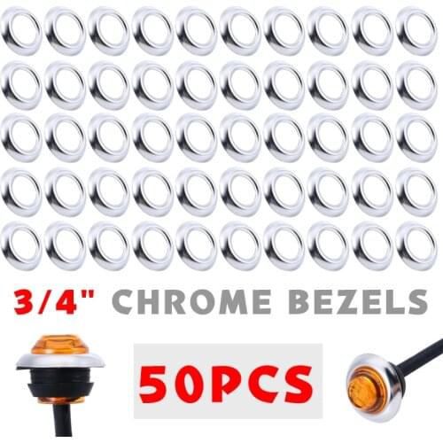 50pcs 3/4" 304 Stainless Steel Round Chrome Bezels for Truck Trailer Led Marker Light Cover Moulding DIY Parts Accessories