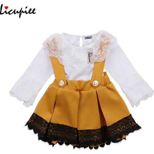 Licupiee Lovely Newborn Baby Girl Clothes Lace Full Sleeve Bodysuit+strap Dresses Outfits 0-24 Months