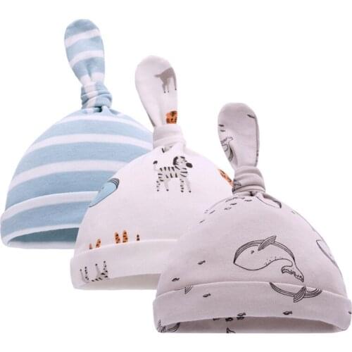 3pcs Newborn Baby Cotton Knot Beanies Toddler Girls Sleep Caps For 0-6 Months Infant Hats Baby Accessories